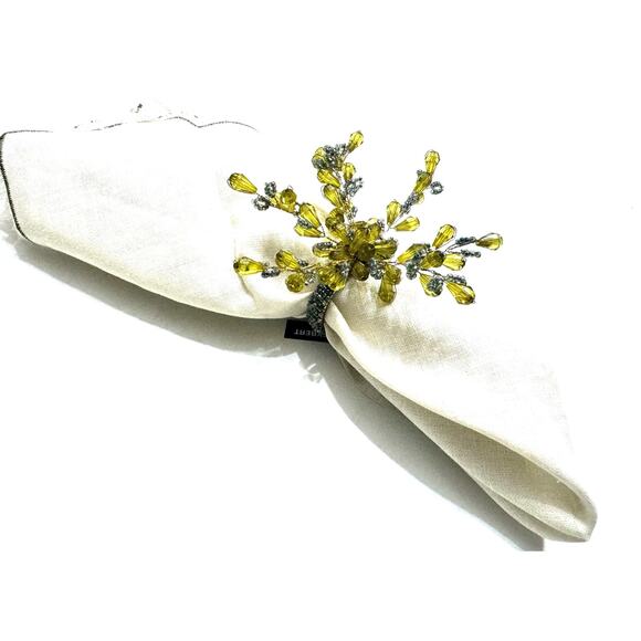 Kim Seybert Champagne Set of 4 Glass Beaded Burst Napkin Rings - Picture 1 of 6